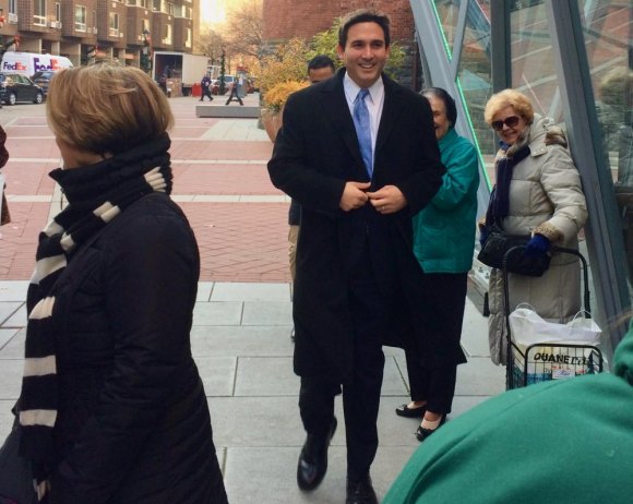 December 4th, 2017, was a big day for Roosevelt Island City Council Member Ben Kallos catches his breath after running up from the subway.
